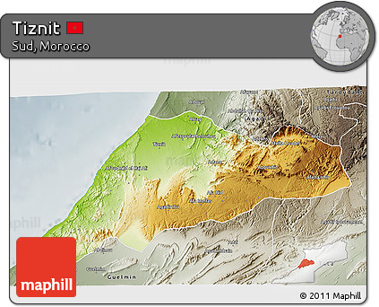 Physical 3D Map of Tiznit, semi-desaturated