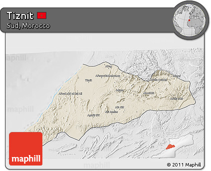 Shaded Relief 3D Map of Tiznit, lighten, desaturated