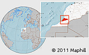 Gray Location Map of Tiznit, highlighted country, hill shading
