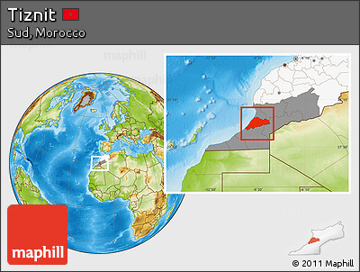 Physical Location Map of Tiznit, highlighted country, highlighted parent region