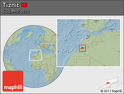 Savanna Style Location Map of Tiznit, within the entire country, hill shading