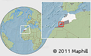 Savanna Style Location Map of Tiznit, highlighted country, highlighted parent region, within the entire country, hill shading