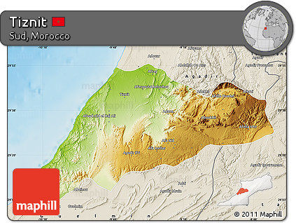 Physical Map of Tiznit, shaded relief outside