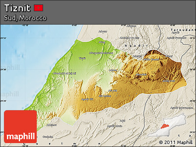 Physical Map of Tiznit, shaded relief outside