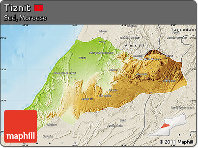Physical Map of Tiznit, shaded relief outside