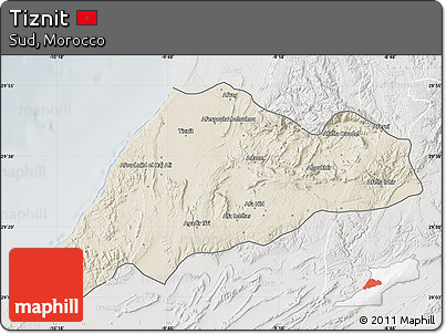 Shaded Relief Map of Tiznit, lighten, semi-desaturated