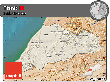 Shaded Relief Map of Tiznit, satellite outside