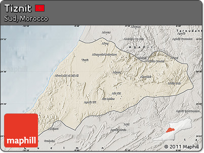 Shaded Relief Map of Tiznit, semi-desaturated