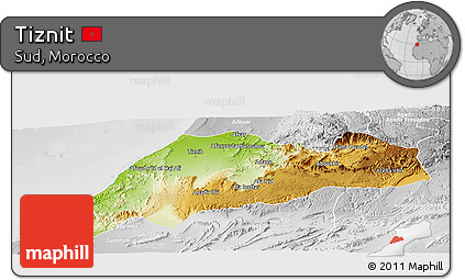 Physical Panoramic Map of Tiznit, lighten, desaturated