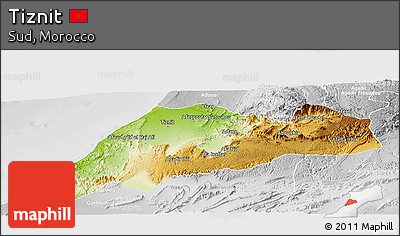Physical Panoramic Map of Tiznit, lighten, desaturated