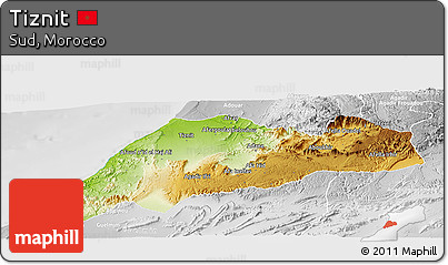 Physical Panoramic Map of Tiznit, lighten, desaturated