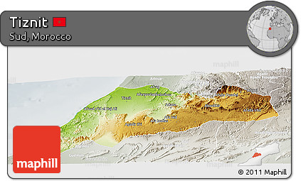 Physical Panoramic Map of Tiznit, lighten, semi-desaturated