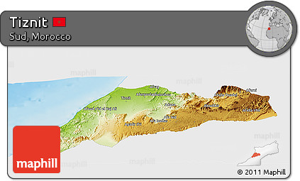 Physical Panoramic Map of Tiznit, single color outside