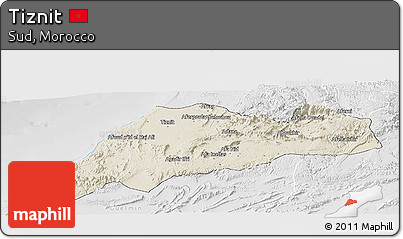 Shaded Relief Panoramic Map of Tiznit, lighten, desaturated