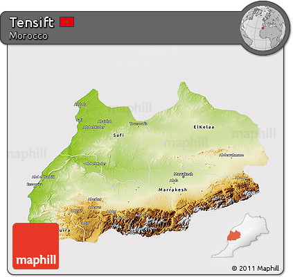 Physical 3D Map of Tensift, cropped outside