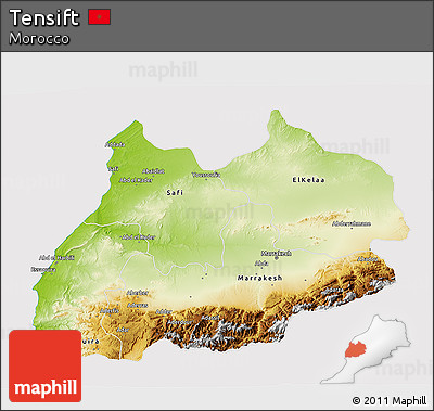 Physical 3D Map of Tensift, cropped outside