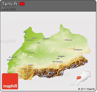 Physical 3D Map of Tensift, cropped outside