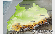 Physical 3D Map of Tensift, darken, semi-desaturated
