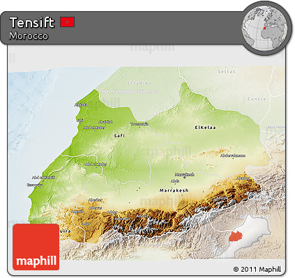 Physical 3D Map of Tensift, lighten