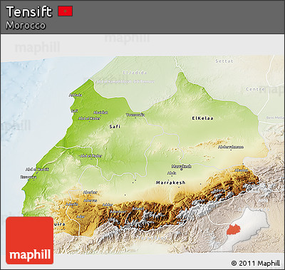 Physical 3D Map of Tensift, lighten