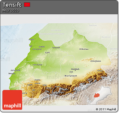 Physical 3D Map of Tensift, lighten