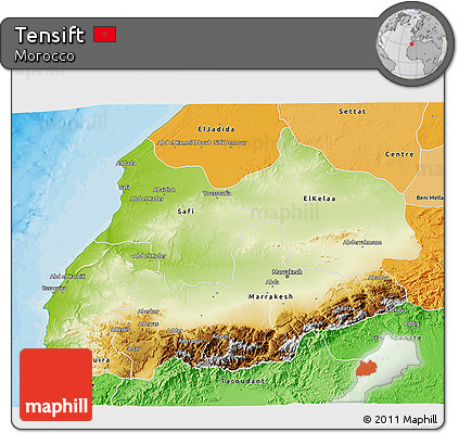 Physical 3D Map of Tensift, political shades outside