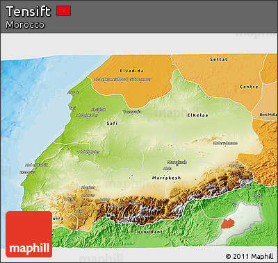 Physical 3D Map of Tensift, political shades outside