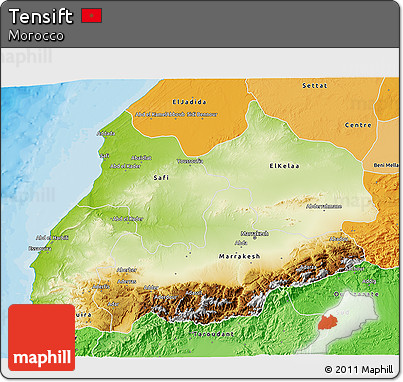Physical 3D Map of Tensift, political shades outside