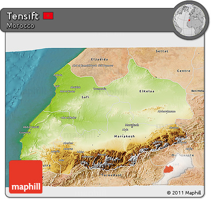 Physical 3D Map of Tensift, satellite outside