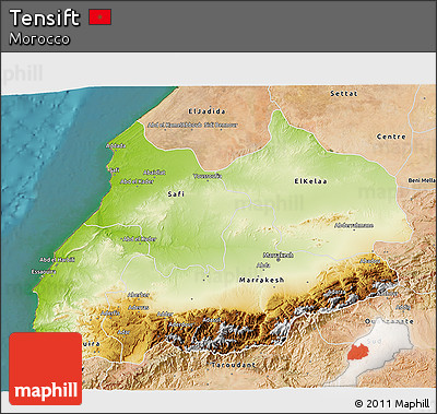 Physical 3D Map of Tensift, satellite outside