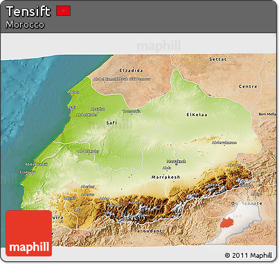 Physical 3D Map of Tensift, satellite outside