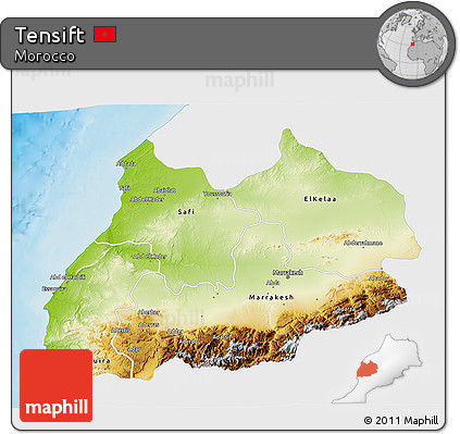 Physical 3D Map of Tensift, single color outside