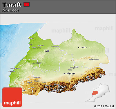 Physical 3D Map of Tensift, single color outside