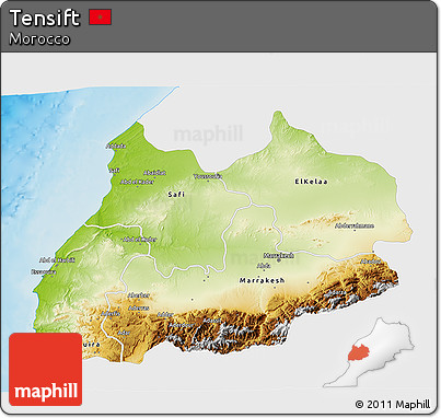 Physical 3D Map of Tensift, single color outside