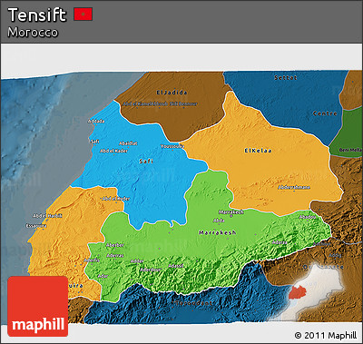 Political 3D Map of Tensift, darken