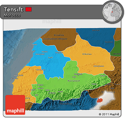 Political 3D Map of Tensift, darken