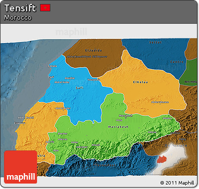 Political 3D Map of Tensift, darken