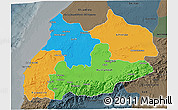 Political 3D Map of Tensift, darken, semi-desaturated