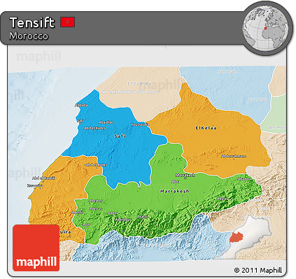 Political 3D Map of Tensift, lighten