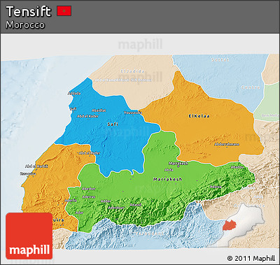 Political 3D Map of Tensift, lighten