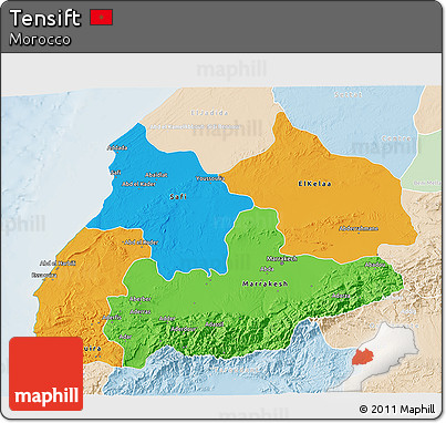 Political 3D Map of Tensift, lighten