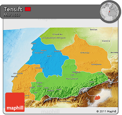 Political 3D Map of Tensift, physical outside