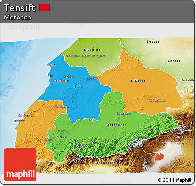 Political 3D Map of Tensift, physical outside