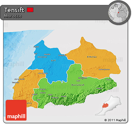 Political 3D Map of Tensift, single color outside
