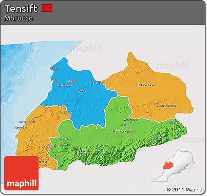 Political 3D Map of Tensift, single color outside