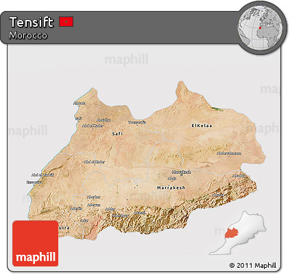 Satellite 3D Map of Tensift, cropped outside