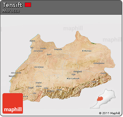 Satellite 3D Map of Tensift, cropped outside