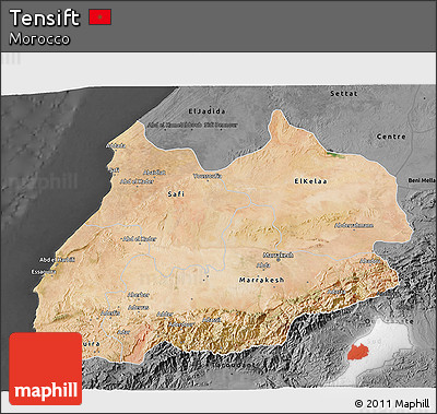 Satellite 3D Map of Tensift, darken, desaturated