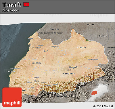 Satellite 3D Map of Tensift, darken, semi-desaturated