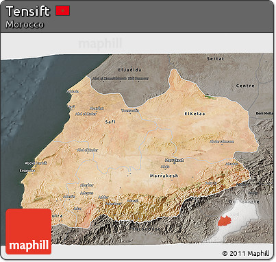Satellite 3D Map of Tensift, darken, semi-desaturated